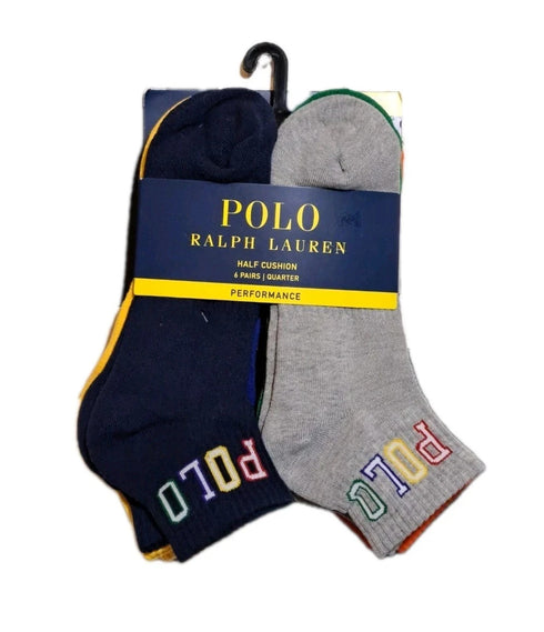 Polo Ralph Lauren Men Outlined 6-Pk Quarter Socks Multi Fits Shoe 6-12.5